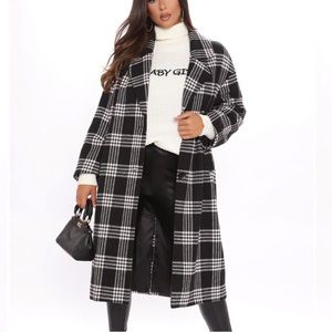 NWT FashionNova Black/White Plaid Longline Coat